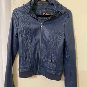 Guess leather jacket with hood